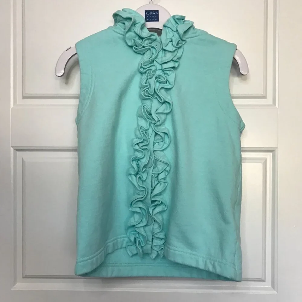 Kelly's Kids Julia Vest Girls 6-7 Knit‎ Ruffle Button Closure Sleeveless Hooded